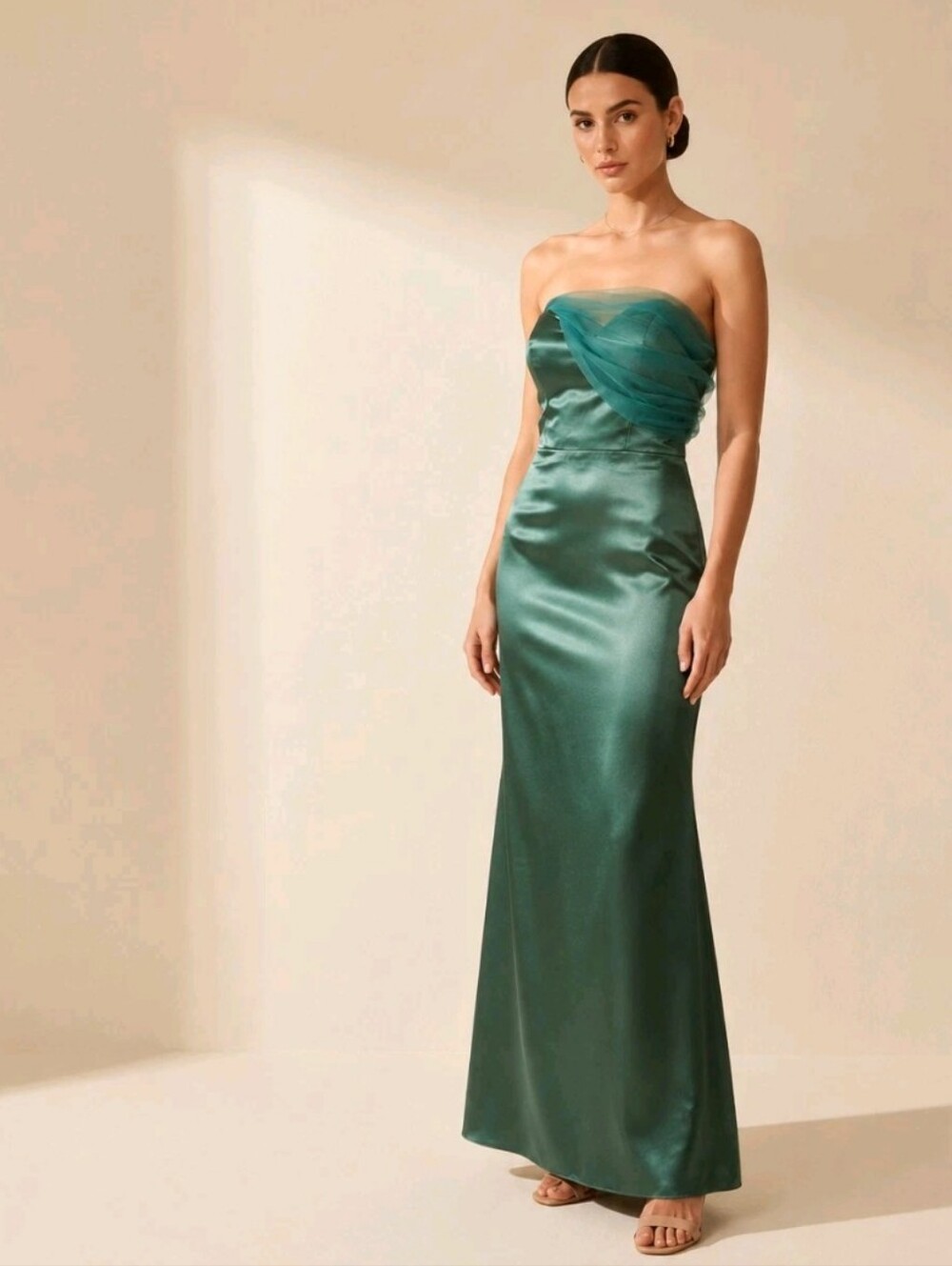 Green Formal Maxi Dress Sz 2 Satin Lace Up Homecoming Strapless Party Opera Hoco
